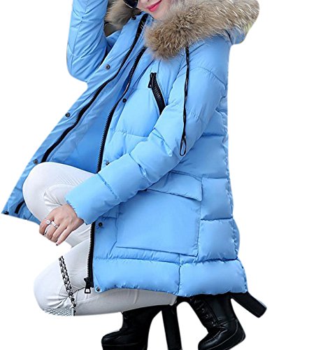 Enlishop Women's Winter Thicken Faux Fur Hooded Down Quilted Coat Jacket Blue Enlishop Women's Winter Thicken Faux Fur Hooded Down Quilted Coat Jacket Blue