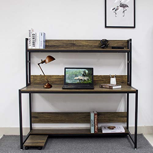 Modern Computer Desk Study Table - Bizzoelife Compact Writing Table with Hutch for Home Office Workstation (Vintage) - Thumbnail 5