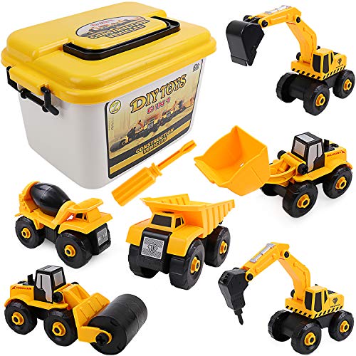Jellydog Toy Take Apart Toys, 6 Set Construction Take Apart Trucks,Excavator, Bulldozer, Drilling, Road Roller, Dump, Cement Truck,STEM Learning Toys for Toddlers Age 3+ - Thumbnail 7