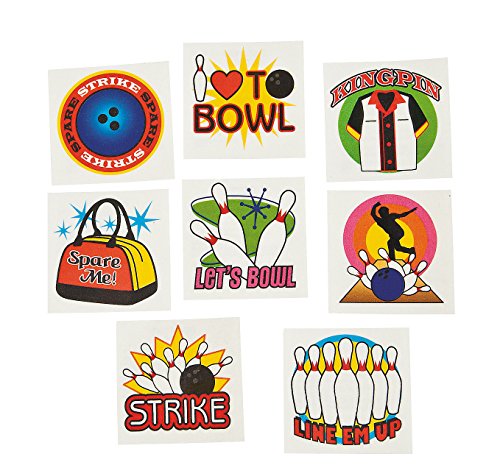 Bowling Party 133 piece Party Pack Bundle Kid's Favors (12 Goodie Gift Boxes, 12 Slap Bracelets, 72 Tattoos, 12 Gold Medals, 24 Pencils, Bonus Folding Flying Disc)
