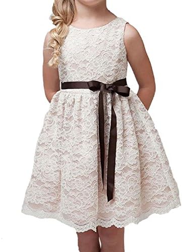Emmy Lee Elegant Flower Baby Girl Lace Dress 7-8 Ivory