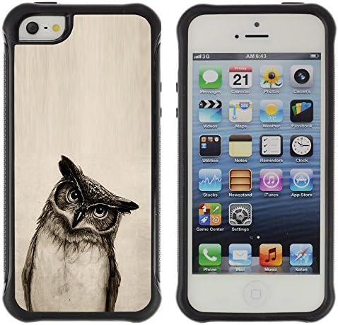 SHIMIN CAO@ Owl Drawing Art Pencil Black White Bird Night Rugged Hybrid Armor Slim Protection Case Cover Shell For iphone 5S CASE Cover ,iphone 5 5S case,iphone5S plus cover ,Cases for iphone 5 5S