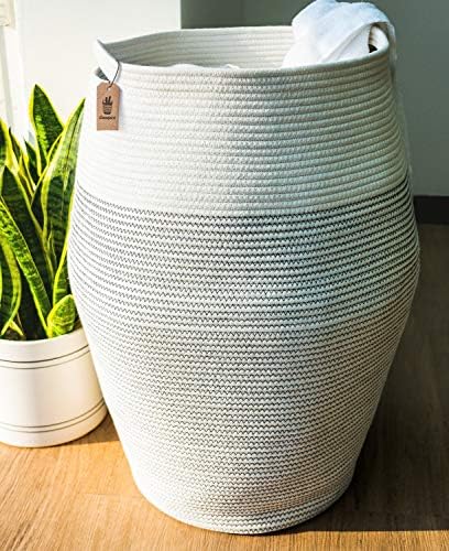 Goodpick Laundry Hamper | Woven Cotton Rope Dirty Clothes Hamper Tall kids Curve Laundry Basket Large, 25.6" Height