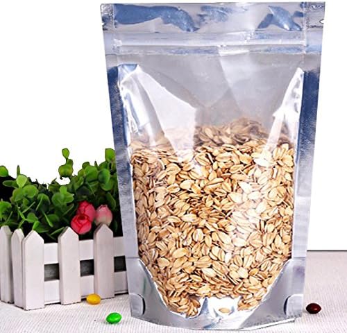 MTP 100 Pack of 6"x9" (16x24cm) Airtight Zipper Stand Up Pouch Bag - Clear Front Aluminum Foil Backing Heat Sealable Zip Lock Matallic Food Save Pounches (100)