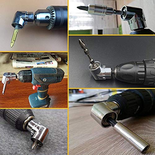 1/4" Hex Shank 105 Degree Right Angle Driver Angle Extension Power Screwdriver Drill Attachment Socket Adapter Bit + 3pcs Quick Release Magnetic Screwdriver Nut Drill Bit Holder Extension Kit Set