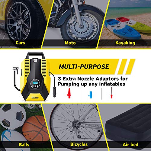 GERCHWAY Portable Car Air Compressor w/Auto Shut Off Feature/Long Cord, Digital Tire Inflator Pump, Storage Bag