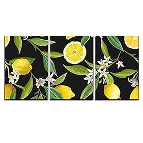 Vector Seamless Pattern Lemon Fruits Background Floral Pattern x3 Panels