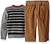 Nautica Baby Three Piece Set with Woven Shirt, Striped Cardigan Sweater, Corduroy Pant, Medium Grey Heather, 18 Months