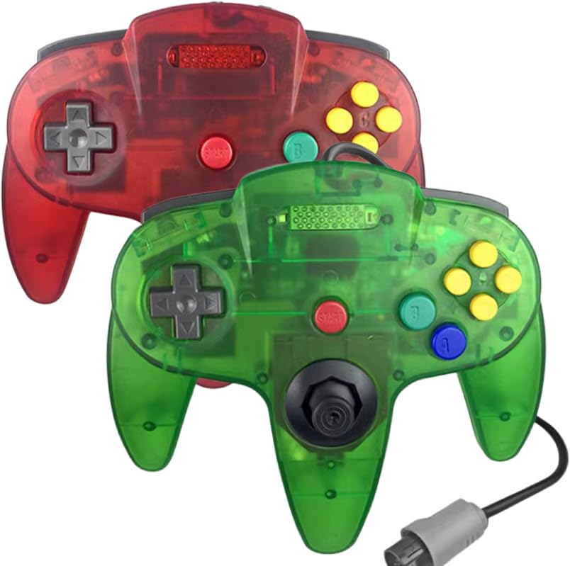 2 Pack N64 Controller, Classic Retro Wired N64 64 Bit Gamepad Joystick for Ultra 64 Video Game Console N64 System (clear green+orange）
