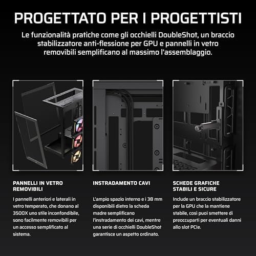 3500X LX-R RGB iCUE LINK Case PC Mid-Tower Panoramico – 3 Ventole LX120-R RGB Preinstallate, Include Hub di Sistema iCUE LINK, Fino a 10 Ventole da 120mm – Nero