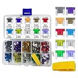 140 PCS Low Profile Mini Car Blade Fuses - MuHize Truck LP-Mini Fuse Assorted Kit (2 3 5 7.5 10 15 20 25 30 35 AMP) with Puller Tool, Car Boat Truck SUV Automotive RV Fuses Replacement