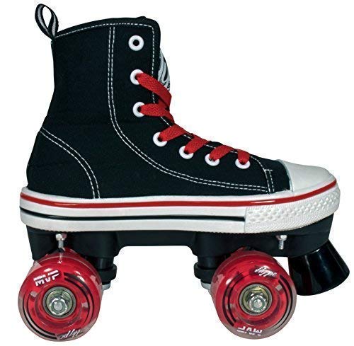 Lenexa MVP Roller Skates for Girls and Boys - Kid’s Unisex Quad Roller Skates with High Top Shoe Style for Indoor/Outdoor (Black/Red, Youth 1)