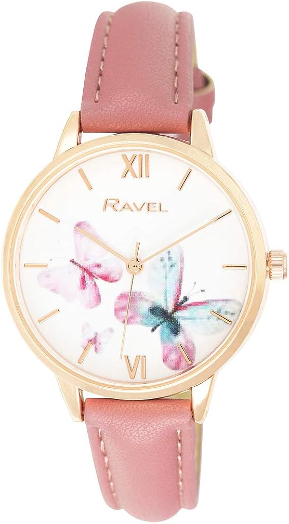 Ravel Women's Rose Gold Tone Butterflies Watch Pink Amazon.co.uk