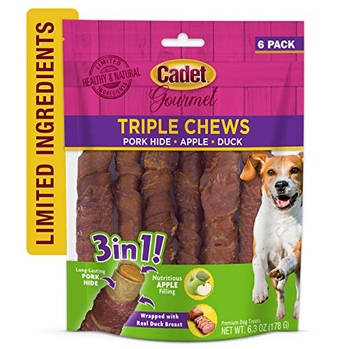 Cadet Gourmet Triple Chews Pork Hide, Apple, & Duck Dog Treats