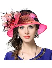VECRY Lady Derby Dress Church Cloche Hat Bow Bucket Wedding Bowler Hats (Two-Tone-Rose, Medium)