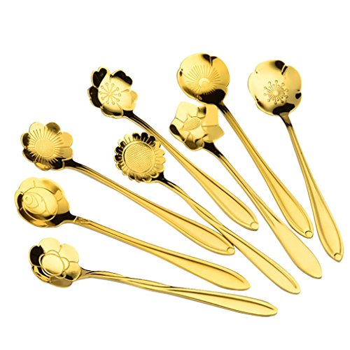 image for Qisc Home & Equipment Set of 8 Flower Coffee Spoon Tea Spoon Dessert S