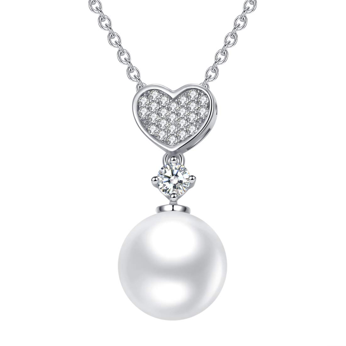 Caimeytie Heart and Shell Pendant with Crystal and Silver Necklace for Women and Girls Valentines Gifts for Your Love — image 1