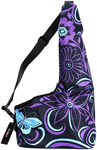 AUPET Hands-Free Pet Carrier, Comfortable Puppy Cats Small Dog Carriers Travel Bag, Oxford Outdoor Pets Carriers Sling Bag Dog Carrier with Adjustable Shoulder strap (Purple and Blue Butterfly)