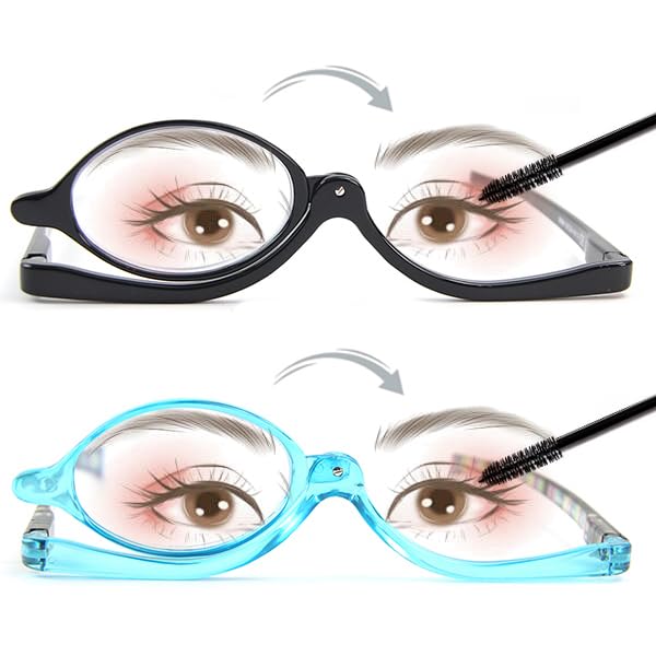 Photo 1 of  Pairs Makeup Reading Glasses for Women, Magnifying Flip Down Cosmetic Readers, Make Up Glasses with Spring Hinge +2.00 Black & Blue
