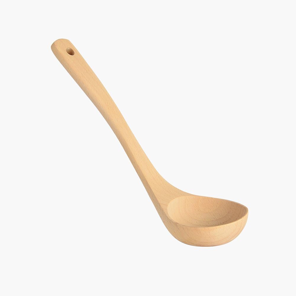 Wices Natural Beechwood Long Ladle Wooden Serving Soup Spoon 10.4-Inch Long Kitchenware
