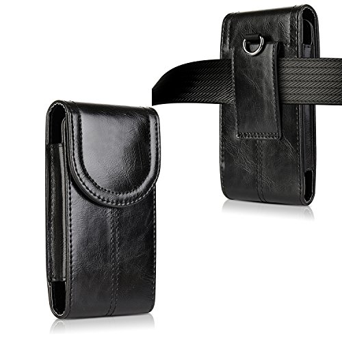 iPhone 8 Plus 7 Plus 6S Plus Belt Holster,kiwitatá Vertical Premium Leather Belt Pouch Carrying Case [Belt Loop] Crazy Horse for Galaxy S7 S6 LG G5 Black