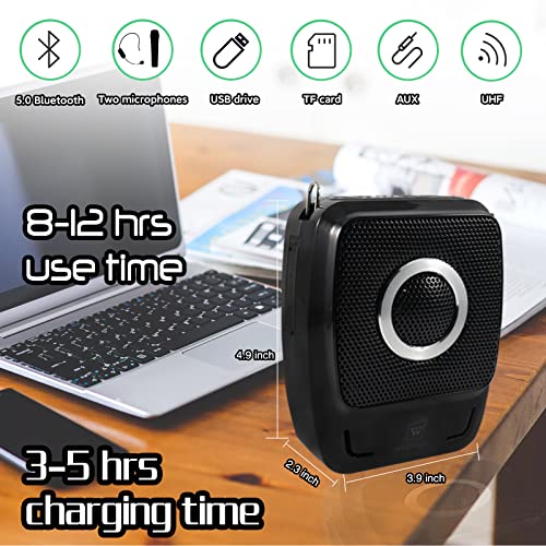 Voice Amplifier with 2 Wireless Microphones, 5.0 Bluetooth Wireless Microphone and Speaker Set