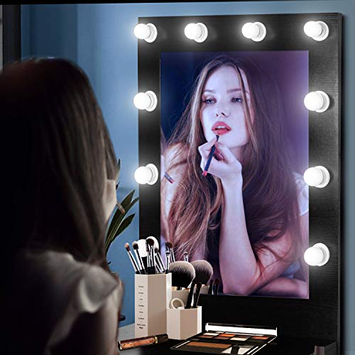 US Shipping Vanity Set with Lighted Mirror, YEEGO Makeup Vanity Dressing Table Dresser Writing Desk with Drawer for Bedroom Easy Assembly, Black(10PCS Cool LED Bulbs) - Thumbnail 2