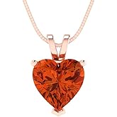Clara Pucci 2 cttw Red Simulated Diamond Rose Gold-Plated Silver Necklace and Pendant for Women (16" Box Chain,Heart Cut,8mm)