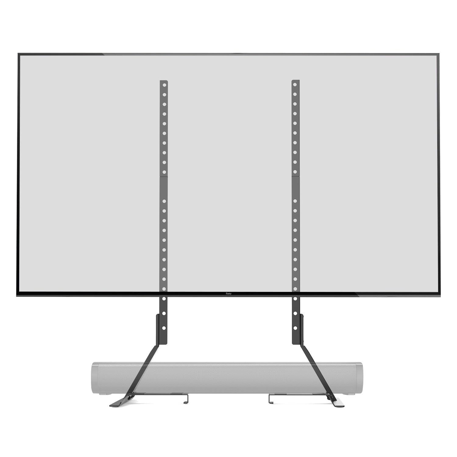Photo 1 of Amazon Basics Universal TV Stand, Black - Height Adjustable up to 77 inch, Compatible with soundbars, Hold up to 80 lbs