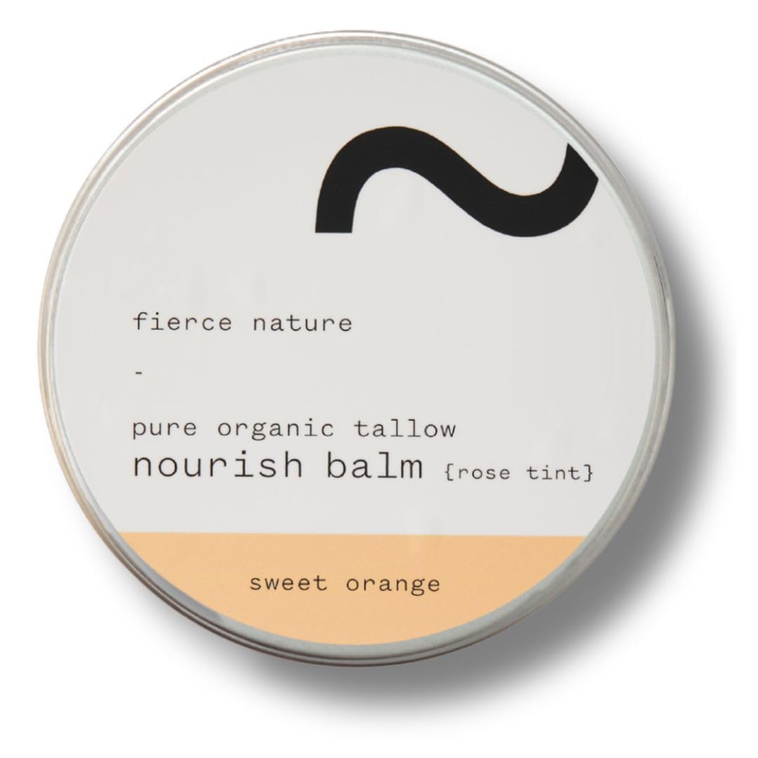 Fierce Nature Pure Nourish Tallow Balm | Organic, Vitamin-Rich Nourishing Body & Face Moisturizer | Natural, Essential Oil Free Skincare | 100g, Sweet Orange (w Rose Tint)
