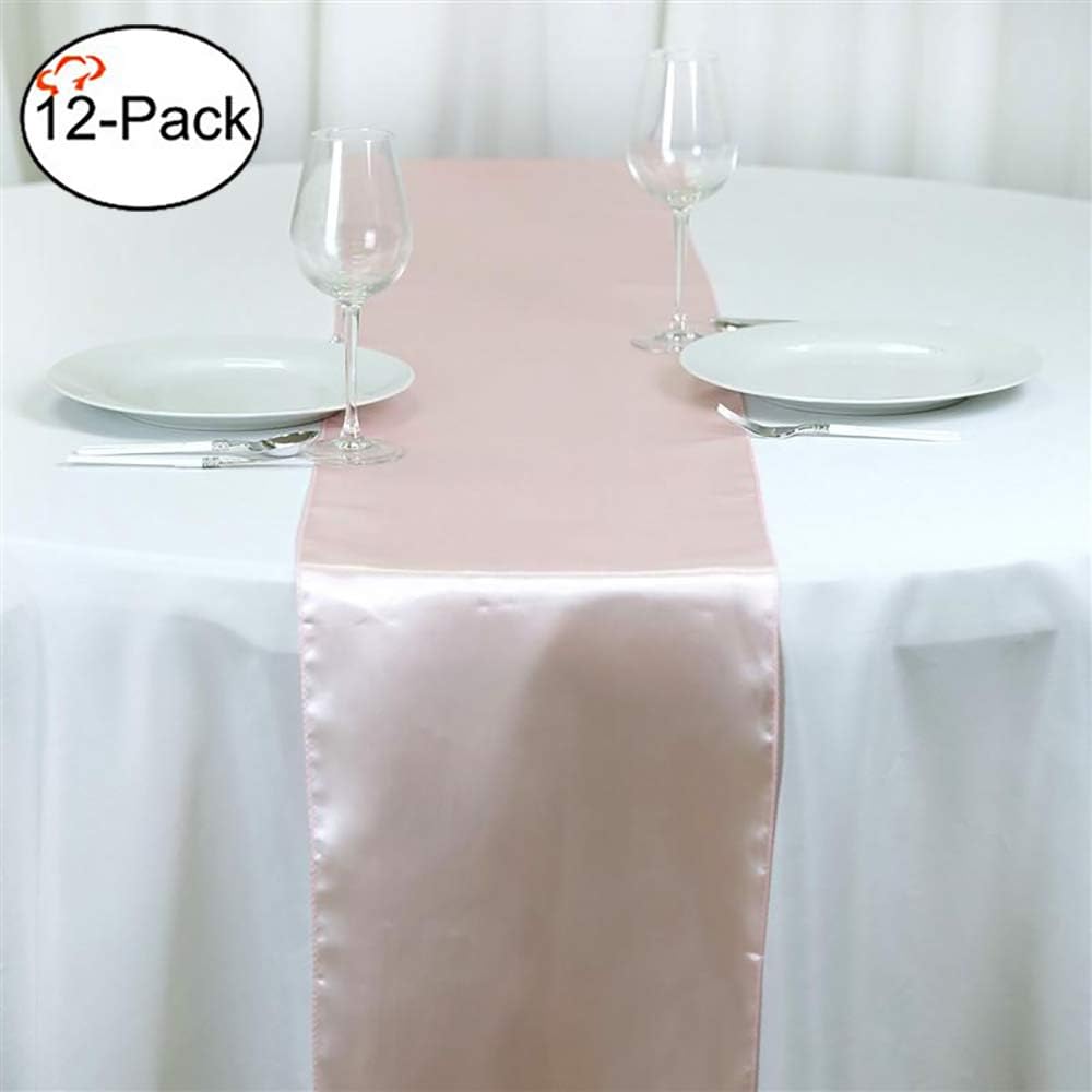 Tiger Chef 12-Pack Blush 12 x 108 inches Long Satin Table Runner for Wedding, Table Runners fit Rectange and Round Table Decorations for Birthday Parties, Banquets, Graduations, Engagements: Home & Kitchen
