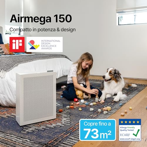 COWAY Air Purifier Home Room, Air Purifier, ECARF Quiet Mark, Sleep Mode 20 dB, Washable Pre-Filter Removable from the Top, Easy Cleaning, Allergy Smoking Pollen Animals, Airmega 150, White