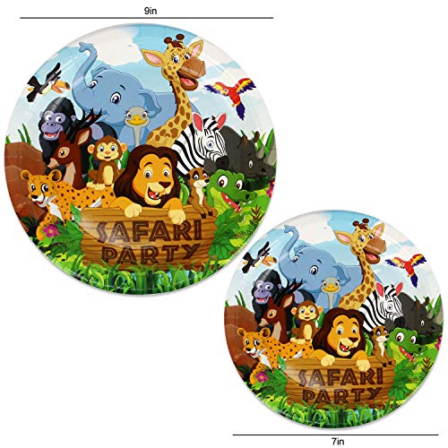 102 Piece Safari Animal Party Supplies Set Including Banner, Plates, Cups, Napkins, and Tablecloth, Serves 25 - Thumbnail 2