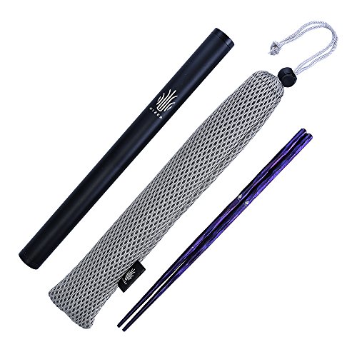 Kizer Titanium Chopsticks for Outdoor Camping Picnic Hiking, Handmade Chopsticks 8.58 Inches Easy to Hold, Kizer Purple T309A3