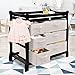 Costzon Baby Changing Table, Infant Diaper Changing Table Organization, Newborn Nursery Station with Pad, Sleigh Style Nursery Dresser Changing Table with Hamper/ 6 Baskets (Black)