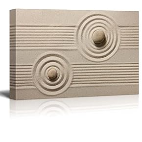 Rocks Over a Rippled Sand Effect and Straight Lines - Canvas Art Home Art - 12x18 inches