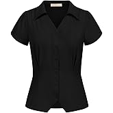 Belle Poque Women Short Sleeve Button Down Shirts Vintage Shirts Business Casual Dressy Blouse Tops