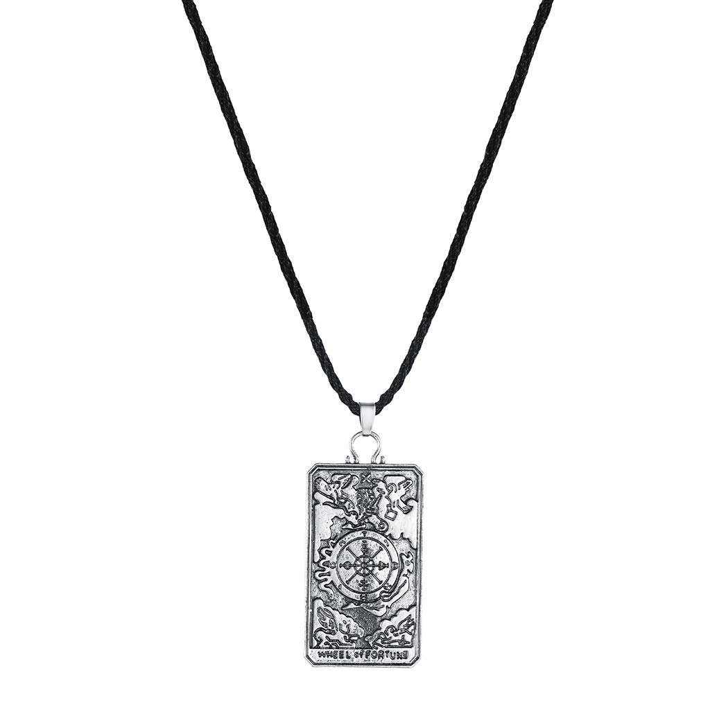 QIAMNI Two Sided Wheel of Fortune Pendant Neckalce for Men Women Tarot Card Divination Necklace Its a Lucky Charm Gift Fortune Teller Jewelry Pagan