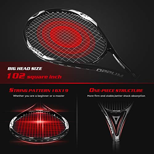oppum Adult Carbon Fiber Tennis Racket, Super Light Weight Tennis Racquets Shock-Proof and Throw-Proof,Include Tennis Bag Tennis Overgrip (New T80 -(Black), 4 3/8)