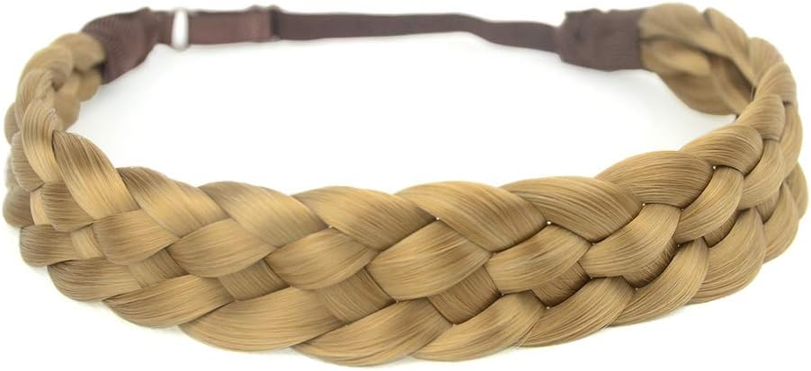 DIGUAN 5 Strands Synthetic Hair Braided Headband Classic Chunky Wide Plaited Braids Elastic Stretch Hairpiece Women Girl Beauty accessory, 56g (#Honey Blonde)