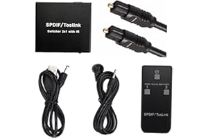 ZEYUXXRUR 2 in 1 Out Toslink Cable Switch Splitter SPDIF/TOSLINK Optical Audio 2x1 Switcher SPDIF Splitter with Remote Contro