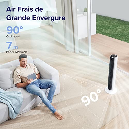 LEVOIT Silent Column Fan, 5 Speeds 4 Wind Modes, Remote Control, 12H Timer, 90 Degree Oscillating with 7 m/s, 33 W Economy, with Standby Mode Stand Fan 92 cm
