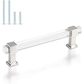 knobelite 10 Pack 5 Inch Hole Center Adjustable Kitchen Cabinet Handles, Modern Drawer Pulls with Square Acrylic Tube and Zinc Alloy Base, Polished Chrome Cabinet Pulls for Bedroom and Bathroom