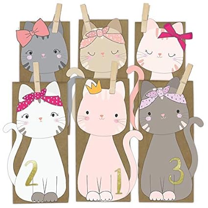 Papierdrachen DIY Adventskalender Kraftpapier Set - ausgestanzte Katzen - mit 24 braunen Papiertüten zum selbst Befüllen und 