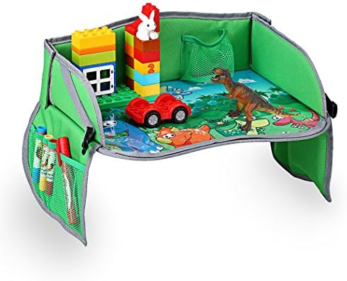 Kids Travel Tray, Advenfit Life-Saver Car Seat Tray Table for Toddler – Reinforced Waterproof/ Erasable Tray Surface, Sturdy Side Wall with Mesh Pockets, Strong Buckles Works on Buggy and Pushchair