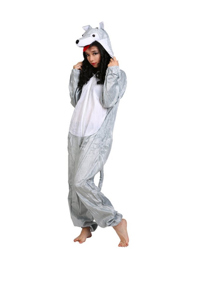 Adult Animal Costumes Unisex Pajamas Fancy Dress Outfit Cosplay Onesies (Wolf)