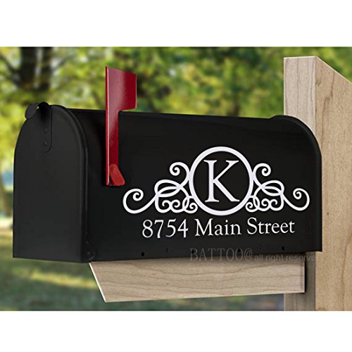 BATTOO Mailbox Decal Monogram Mailbox Mailbox Sticker Personalized Mailbox Mailbox Number Mail Box Decal 10" w 4.5" h PLUS free hello door decal
