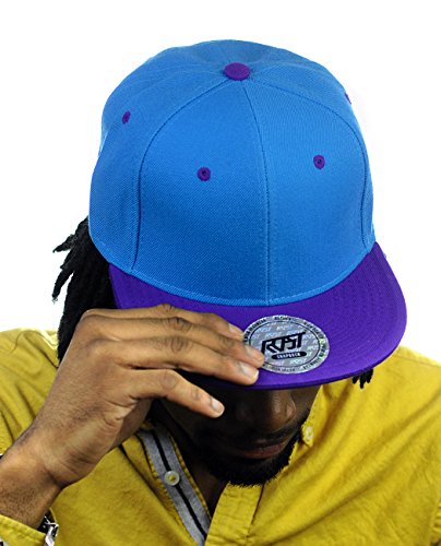 NYFASHION101 Plain Blank Flat Bill Adjustable Snapback Cap Hat - Turquoise/Purple