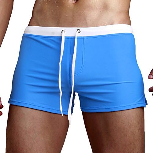 Aucou Men's Swim Trunks Briefs Board Shorts Swimwear with Zipper Pocket( Blue US M )