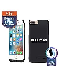 Never Run Out   Carcasa protectora para iPhone 6, 6S, 7, 7S y 8 (7000 mAh, incluye protector de pantalla)